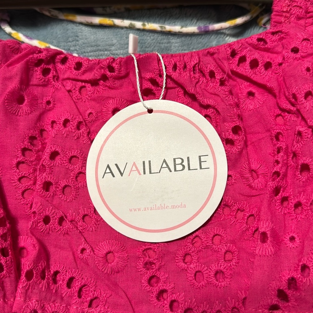 Available Pink Eyelet Ruffle Tank Top, Size S - Picture 4 of 5